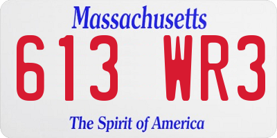 MA license plate 613WR3