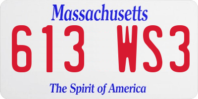 MA license plate 613WS3