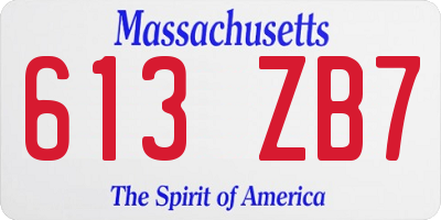 MA license plate 613ZB7