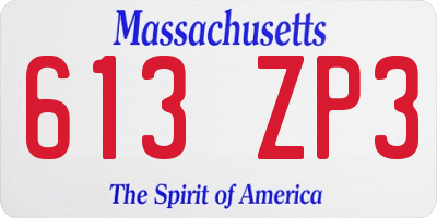 MA license plate 613ZP3