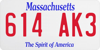 MA license plate 614AK3