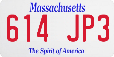MA license plate 614JP3