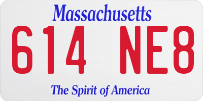 MA license plate 614NE8
