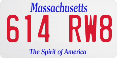 MA license plate 614RW8