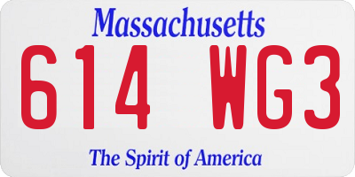MA license plate 614WG3