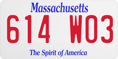 MA license plate 614WO3
