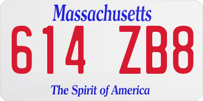 MA license plate 614ZB8