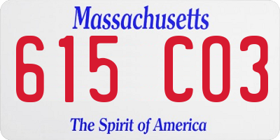 MA license plate 615CO3