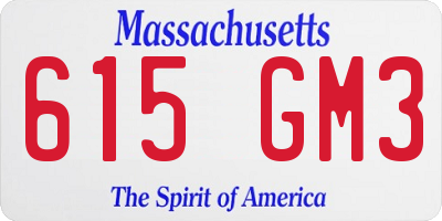 MA license plate 615GM3