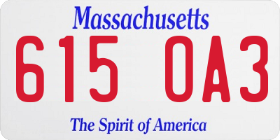 MA license plate 615OA3