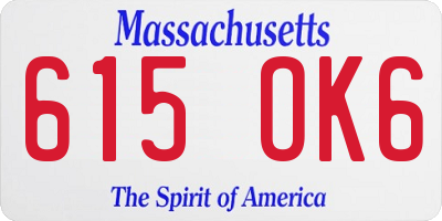 MA license plate 615OK6