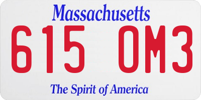 MA license plate 615OM3