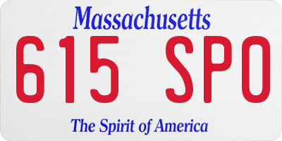 MA license plate 615SP0