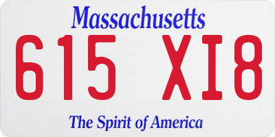MA license plate 615XI8