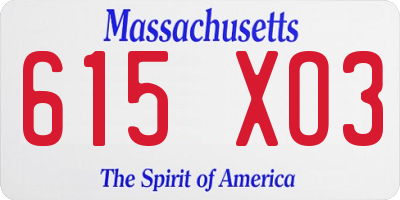 MA license plate 615XO3