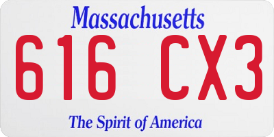 MA license plate 616CX3