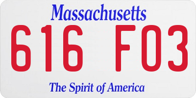 MA license plate 616FO3