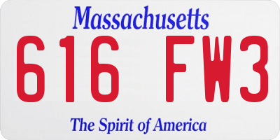 MA license plate 616FW3