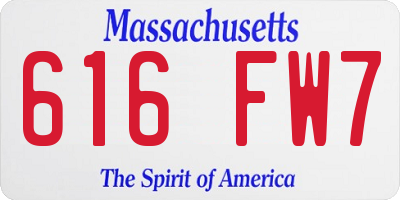 MA license plate 616FW7