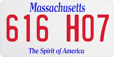 MA license plate 616HO7