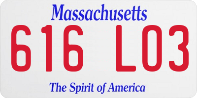 MA license plate 616LO3