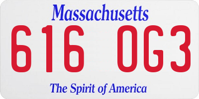 MA license plate 616OG3