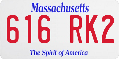 MA license plate 616RK2