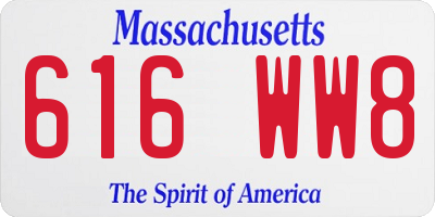 MA license plate 616WW8