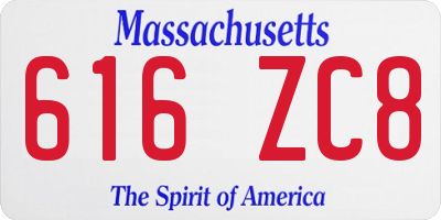 MA license plate 616ZC8