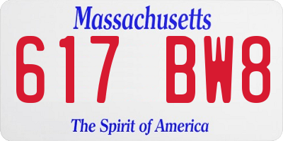 MA license plate 617BW8