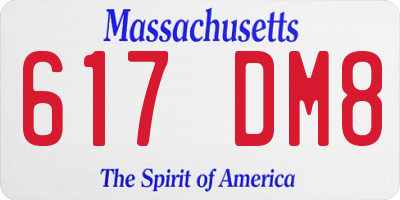 MA license plate 617DM8