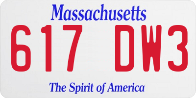 MA license plate 617DW3