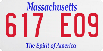 MA license plate 617EO9