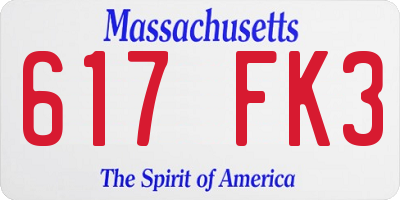MA license plate 617FK3