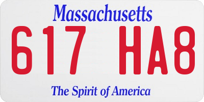 MA license plate 617HA8