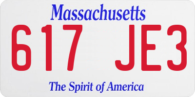 MA license plate 617JE3