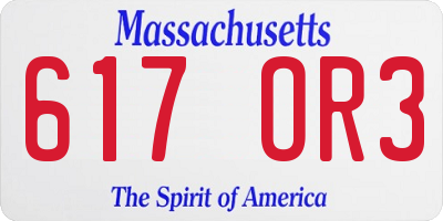 MA license plate 617OR3