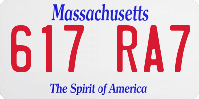 MA license plate 617RA7
