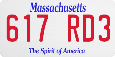 MA license plate 617RD3