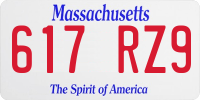 MA license plate 617RZ9