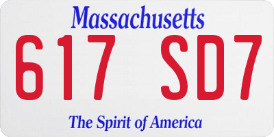 MA license plate 617SD7