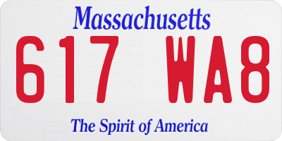 MA license plate 617WA8