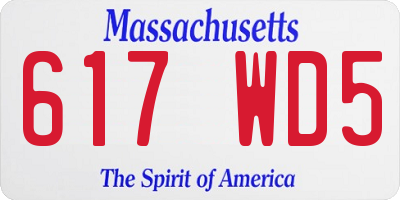 MA license plate 617WD5