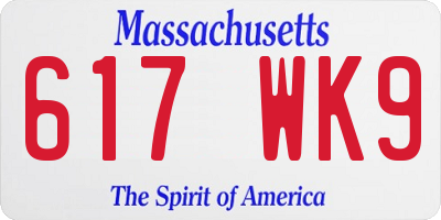 MA license plate 617WK9