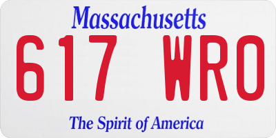 MA license plate 617WR0