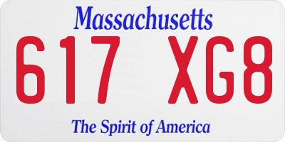 MA license plate 617XG8