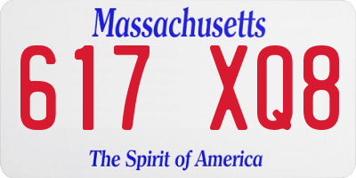 MA license plate 617XQ8