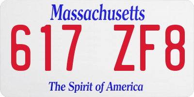 MA license plate 617ZF8