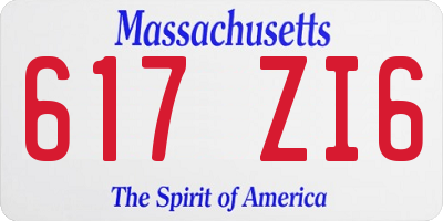MA license plate 617ZI6