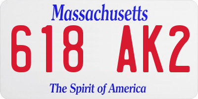 MA license plate 618AK2